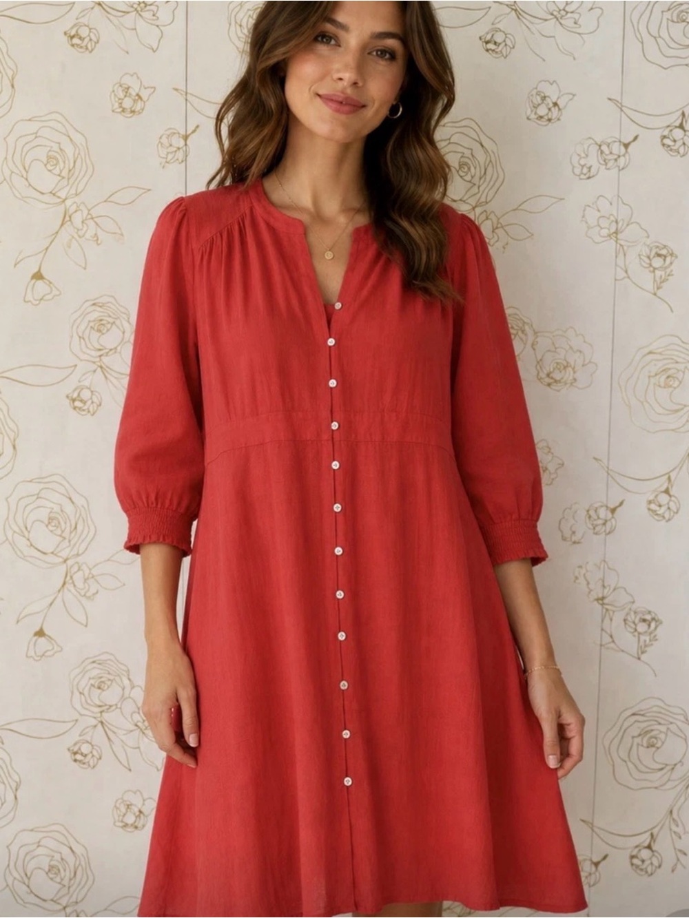 J. Jill Coral Button-Front Midi Dress